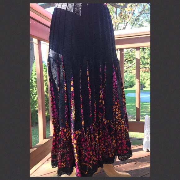 Free People Pleated Silk & Lace Skirt, Small - Picture 5 of 8